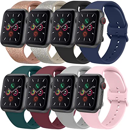 [8 PACK] Bands Compatible with Apple Watch Bands 44mm 42mm 40mm 38mm for Women Men, Replacement Strap with Classic Buckle for iWatch Series SE 6 5 4 3 2 1