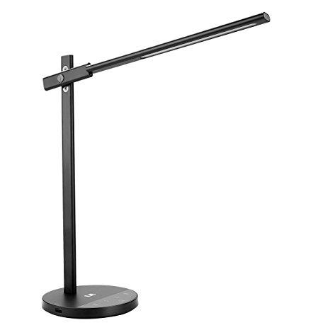 LE Dimmable LED Desk Lamp, 5-Level Brightness Color Temperature (3000K~5500K) Adjustable USB Output (5V 2.1A) Timer off Body Induction Memory Function Premium Metal Structure Reading Studying Bedroom