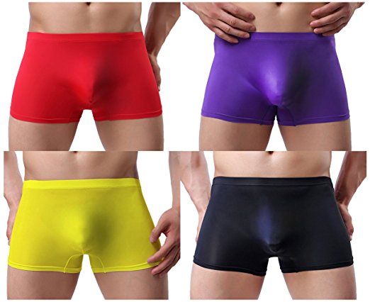 YKC Mens Silk Underwear Trunks Seamless Sexy Transparent Boxer Briefs Short Leg