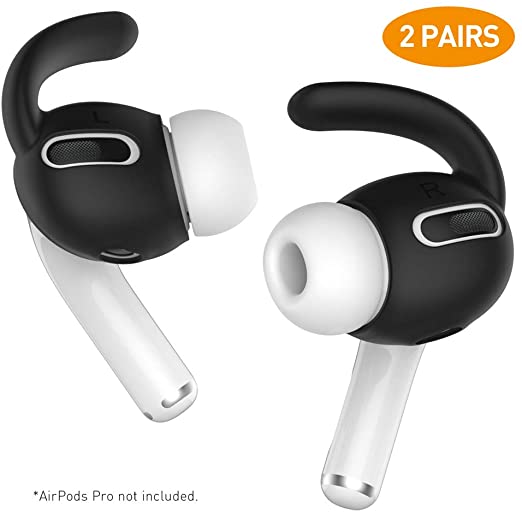 Delidigi 2 Pairs AirPods Pro Ear Hooks Anti-Slip Silicone Covers Accessories [One Size fits All] Compatiable with Apple AirPods Pro 2019 (Black)