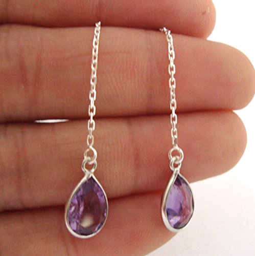 purple amethyst February birthstone sterling silver chain earrings