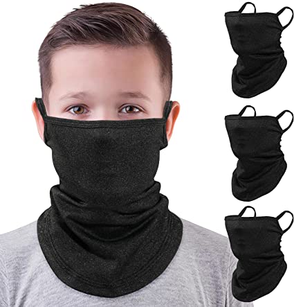 MoKo Kids Neck Gaiter Face Mask, 3 Pack Scarf Bandana Mask with Ear Loops UV Sun Protection Outdoors Balaclava for Girls Boys