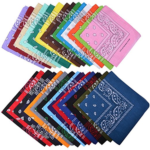 Alotpower 28 Pack Bandanas Headwrap 100% Cotton 22x22 Inch Headband