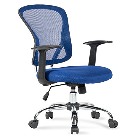 Belleze Mid Back Office Chair Breathable Mesh Swivel Adjustasble Lumbar Support Task Desk Seat, Blue