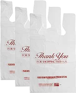 Kovot – Bulk Pack of 1000 Plastic Shopping Bags – Thank You For Shopping With Us – 21x12 inches White T-Shirt Bags – Disposable Bags, Grocery, Bakeries, Convenience Store