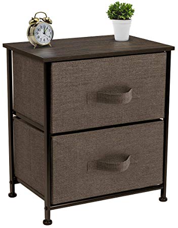 Sorbus Nightstand with 2 Drawers - Bedside Furniture & Accent End Table Chest for Home, Bedroom Accessories, Office, College Dorm, Steel Frame, Wood Top, Easy Pull Fabric Bins (Brown)