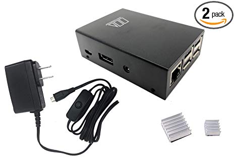 Micro Connectors Aluminum Raspberry Pi 3 Case for Model B B  with Heatsinks and UL Approved On/Off Switch 5V/2.5A Power Supply Adapter - Black (RAS-03BKPWR-PI)