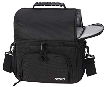 MIER Dual Compartment Cooler Bag Tote Adult Insulated Lunch Bag for Men Women, Leakproof Soft Cooler for Kayak, Beach, Travel, Work, Picnic, Grocery, Tall & Large, Black