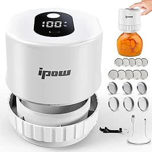 IPOW Mason Jar Vacuum Sealer for Wide-Mouth & Regular-Mouth Mason Jars with Lids, Covers, Great Seal Electric Mason Jar Vacuum Sealer for Food Storage - White