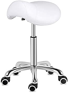 Kaleurrier Saddle Stool Rolling Swivel Height Adjustable with Wheels,Heavy Duty Anti-Fatigue Stool,Ergonomic Stool Chair for Lab,Clinic,Dentist,Salon,Massage,Office and Home Kitchen (White)