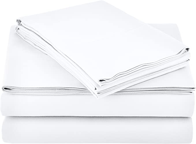 AmazonBasics Light-Weight Microfiber Sheet Set - Queen, Bright White, 4-Pack