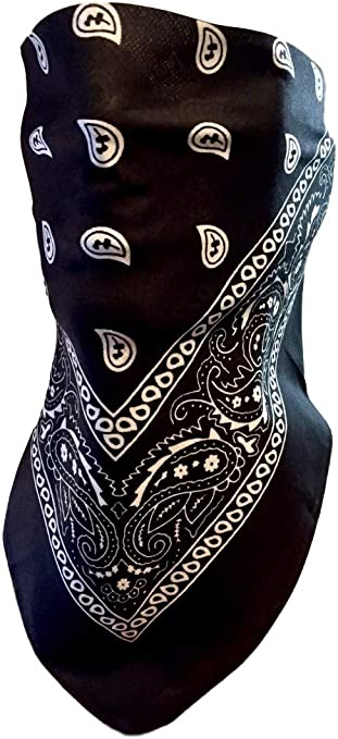 Black and White Paisley Adjustable Close Bandanna Mask Face Cover Reversible Dust, Bug Mask, Sun and Exhaust Protection, Motorcycle ATV Rider Hand Made By My Skull Store