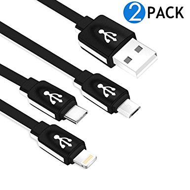 Winsword Multi Charger Cable, 2 Pack (3.3ft) 3 in 1 Multiple USB Charging Cable Adapter with USB Type-C/8 Pin Lightning/Micro USB 2.0 Ports for iPhone,iPad Air,Samsung Galaxy , Nexus,OnePlus 2