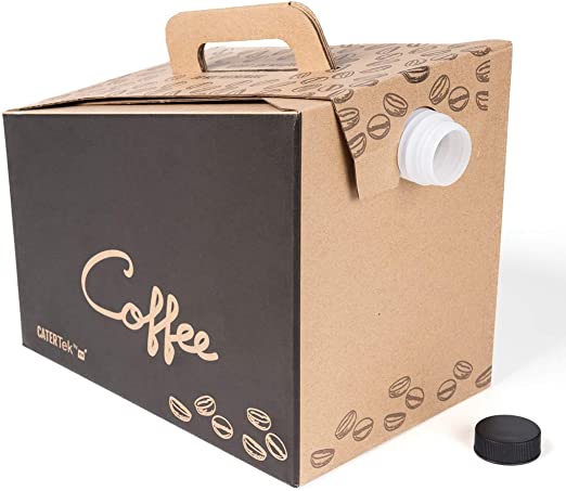 Restaurantware Cater Tek 160 Ounce Coffee To Go Containers, 10 Disposable Beverage Servers - With Handle, Insulated, Black Paper Coffee Box Containers, Portable, Serves Up To 20 Cups