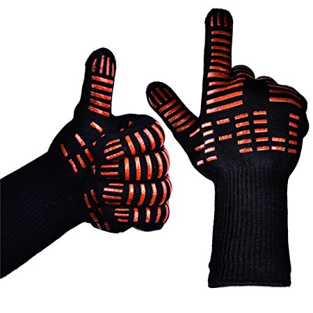 TTLIFE BBQ Grilling Cooking Gloves - 932°F Extreme Heat Resistant Gloves - 1 Pair (Wide) - 13.38" Long For Extra Forearm Protection