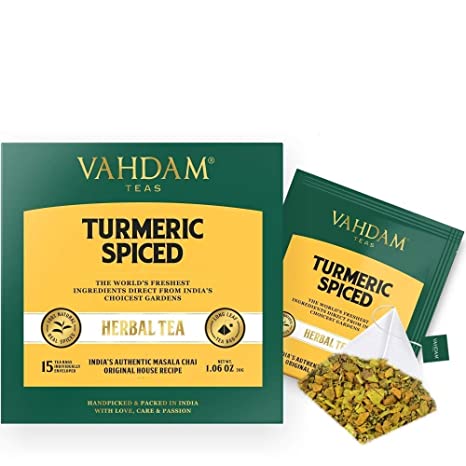 VAHDAM, Turmeric Spice Herbal Tea, 100 Count | 2018 SOFI AWARD WINNING TEA | Turmeric Tea Bags for Weight Loss | Herbal Tea Bags | Herbal Tea 100 Count | 100% Natural Detox Tea