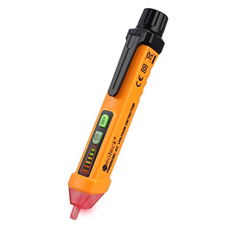 Neoteck Voltage Tester Non-Contact Voltage Testers 12-1000V AC Voltage Detector Pen Circuit Tester Tool with Led Flashlight Beeper Pocket Clip-Orange