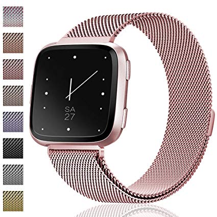 Maledan For Fitbit Versa Bands Stainless Steel Milanese Metal Replacement Accessories Bracelet Strap with Magnet Lock for Fitbit Versa Smartwatch Large Small for Women Men