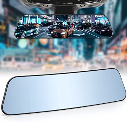 JoyTutus Rear View Mirror, 11.81 Inch Panoramic Anti-Glare Rearview Mirror, Interior Clip-on Wide Angle Convex Universal Rear View Mirror to Reduce Blind Spot Effectively for More Car SUV Trucks -Blue