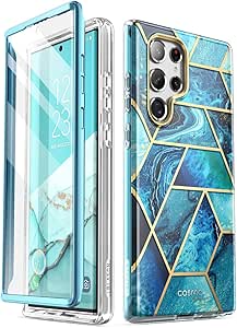 i-Blason Glitter Case for Samsung Galaxy S22 Ultra (6.8 Inch) 5G Mobile Phone Case Bumper Case 360 Degree Protective Case Glossy Cover [Cosmo] with Integrated Screen Protector 2022 Edition (Ocean)