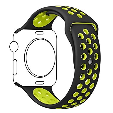 Apple Watch Band,Ocydar Soft Silicone Nike  Sport Style Replacement iWatch Strap Band for Apple Watch Series 1 Series 2,Apple Watch Nike ,S/M Size - 38MM Black/Volt