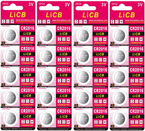 LiCB CR 2016 Battery,CR2016 Lithium Batteries,3 Volt Coin & Button Cell (20 Pack)