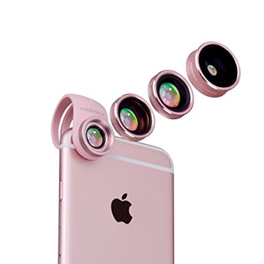 MOMAX Universal 4 in 1 Cell Phone Camera Lens Kit - 15x Macro Lens   Wide Angle Lens   Fish Eye Lens and CPL Filter for iphone, Samsung& Most Smartphones(Rose gold)