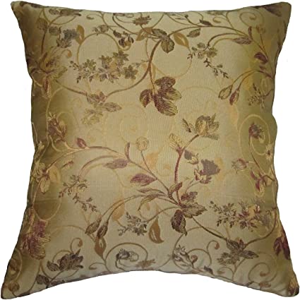 ReynosoHomeDecor Beige, Burgundy, Gold, and Green Floral Brocade Decorative Throw Pillow Cover (18"x18")