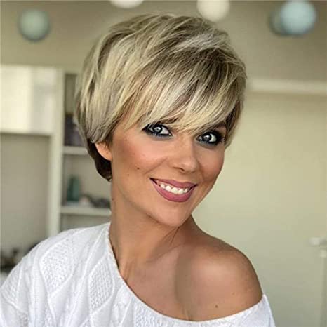 BeiSD Short Pixie Cut Wigs with Bangs Mixed Blonde Brown Short Wig Synthetic Wigs for Black Women Mixed Blonde Short Hairstyles for Women… (7334)