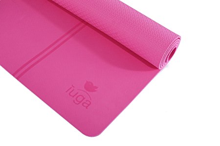 IUGA Non Slip Yoga Mat, Extra Thick 7mm, Middle Stripes for Alignment Reminding, Free Quality Carry Strap, 100% TPE Material - Excellent Cushion, Anti-Skid and Light-Weight, Size 72”X26”