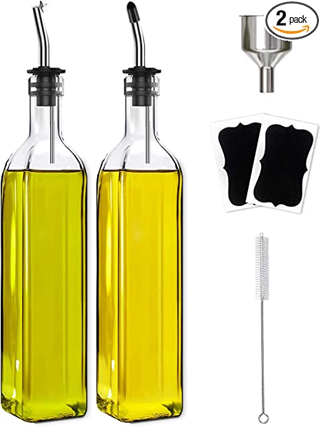 Leaflai Oil Dispenser Oil Bottle for Kitchen, 2 Pcs Glass Olive Oil Dispenser and Vinegar Dispenser Set with Funnel Easy Refill ( 500ml )