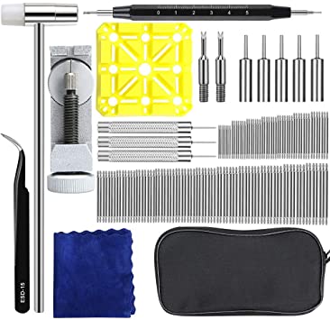 E·Durable Watchband Repair Tool Kit, 139Pcs Watch Band Link Remover Tool Kit with Extra 126PCS Pins, 3PCS Pin Punches,1PC Dual Head Hammer, 1PC Tweezers etc Watch Spring Bar Tool Set