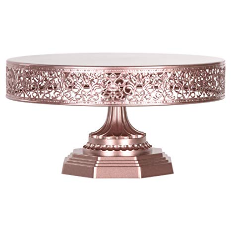 "Victoria Collection" Rose Gold Round Metal Cake Stand with 12" Diameter Top (Rose Gold)