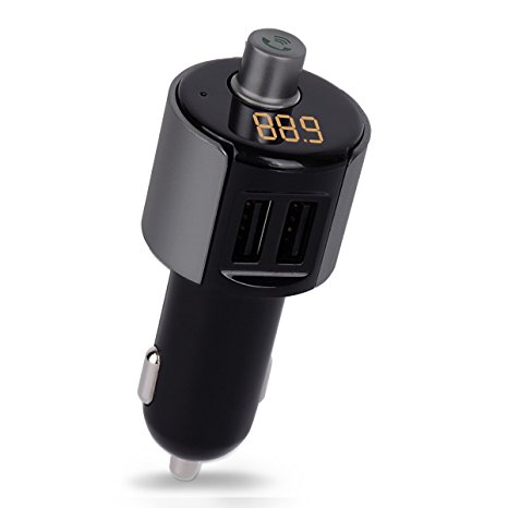 Perbeat Wireless Car Bluetooth FM transmitter Radio Adapter Car Kit with 3.4A Dual USB Car Charger Music Controls & Hands-Free Calling C27