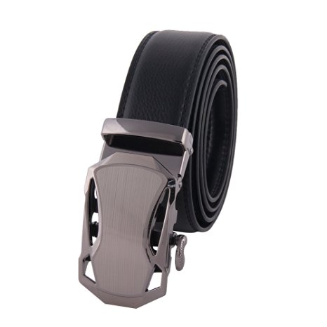 MIJIU Men's Leather Belt Automatic Sliding Buckle Ratchet Belt Black