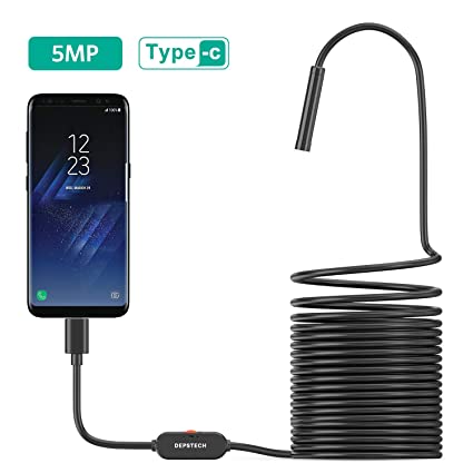 DEPSTECH 5.0MP Endoscope, 8.5mm Type-C USB Borescope,Waterproof Inspection Camera with 16.5ft Cable and 6 Adjustable LED Snake Camera for Android, Windows/MacBook OS