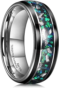 King Will Mens 4mm/6mm/8mm Black Tungsten Plating Wedding Ring Inlay Blue Green Purple Fragments Engagement Band