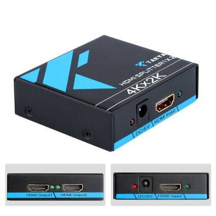 HDMI Splitter, Takya 1x2 HDMI Splitter Ver 1.4 Certified for 4k x 2K & 3D Support (One Input To Two Outputs)