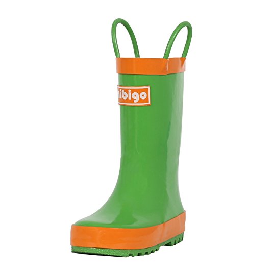 hibigo Children's Natural Rubber Rain Boots With Handles Easy For Little Kids & Toddler Boys Girls, Solid