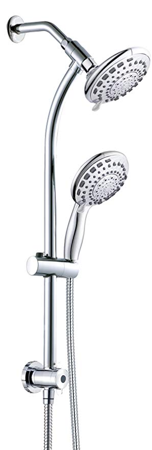 egretshower Dual Bathroom Shower Slide Bar Combo Shower Heads Handheld shower Combo 5-setting,Polished Chrome
