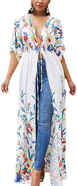 Bsubseach Womens Chiffon/Rayon Beach Blouses Kimono Cardigan Long Bikini Cover Up