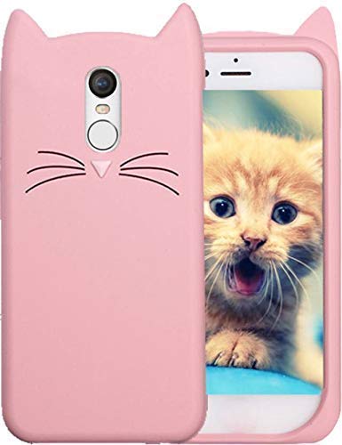 Qlez 3D Mustache Cute Cat Kitty Silicone Back Cover for Xiaomi Redmi Note 5 /Mi Note 5 (Pink)