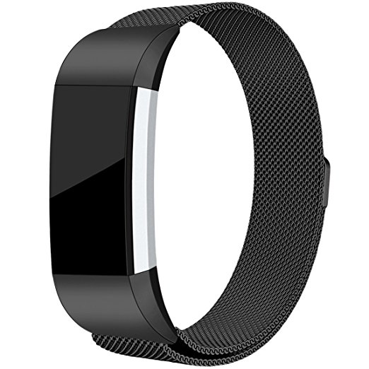 Maledan Replacement Metal Bands for Fitbit Charge 2, Stainless Steel Milanese Bracelet with Magnet Lock, Large and Small