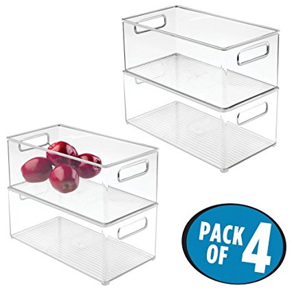 mDesign Refrigerator and Freezer Storage Organizer Bins for Kitchen - Pack of 4, 8" x 6" x 14.5", Clear