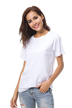 Womens Basic Plain Short Sleeves T Shirts Summer Tee Crew Neck Loose Tops Blouse