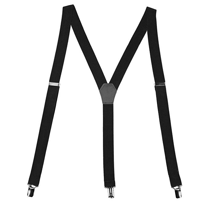 Action Ward Womens Suspenders – Y Back Style – 1" Width - Comfortably Adjustable Elastic Straps and Metal Clips (Black)