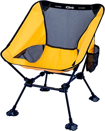 iClimb Ultralight Compact Camping Folding Beach Chair with Anti-Sinking Large Feet and Back Support Webbing (Yellow - Square Frame -2PC)