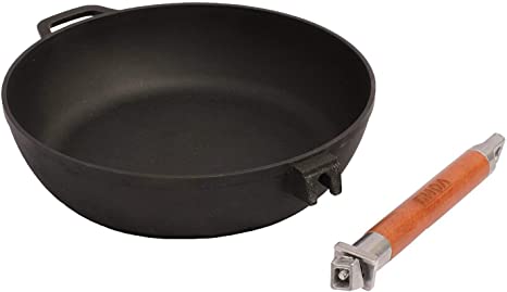 Cast Iron Frying Pan with Removable Handle Diameter 24 cm, 26 cm, 28 cm Height 5.8 and 6.6 cm., Cast Iron, black, 28 (EU)
