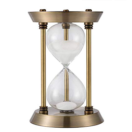 KSMA 15 Minutes Hourglass Sand Timer,Brass-Tone Metal Hour Glass with White Sand