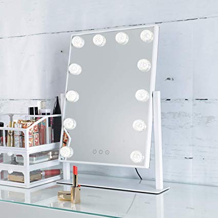 SHOWTIMEZ Lighted Vanity Mirror, Hollywood Makeup Mirror with Lights, Tabletop mirror with Touch Screen, 3 Light Modes, Brightness adjustable, 11.8 x 16.1 inch, White